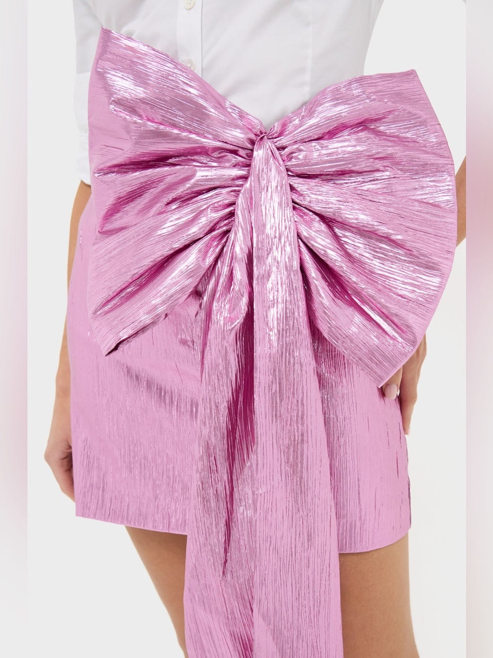 NWOT Tuckernuck Hyacinth House Pink Metallic Plisse Brenna Bow Mini Skirt Size S - Picture 4 of 10